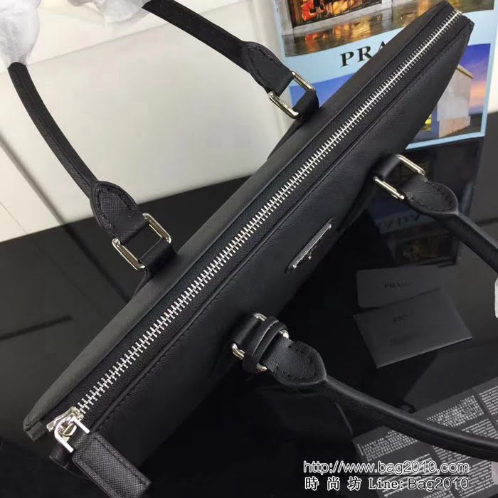 普拉達PRADA原單 2vG030-8黑色 原單十字紋 PRADA男士商務公事包 PHY1608